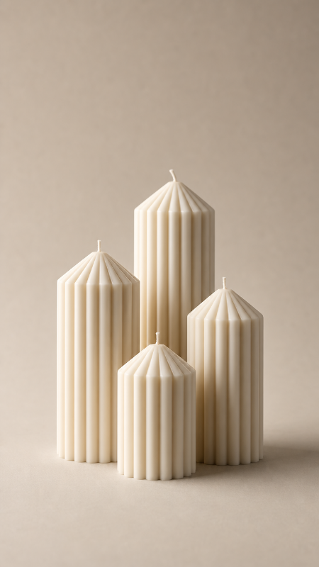 The Company fluted column candles standing together